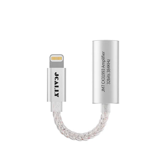 Convertidor DAC/AMP portátil JCALLY JM7L de Lightning a entrada de 3.5 mm, para mejorar audio en dispositivos móviles.