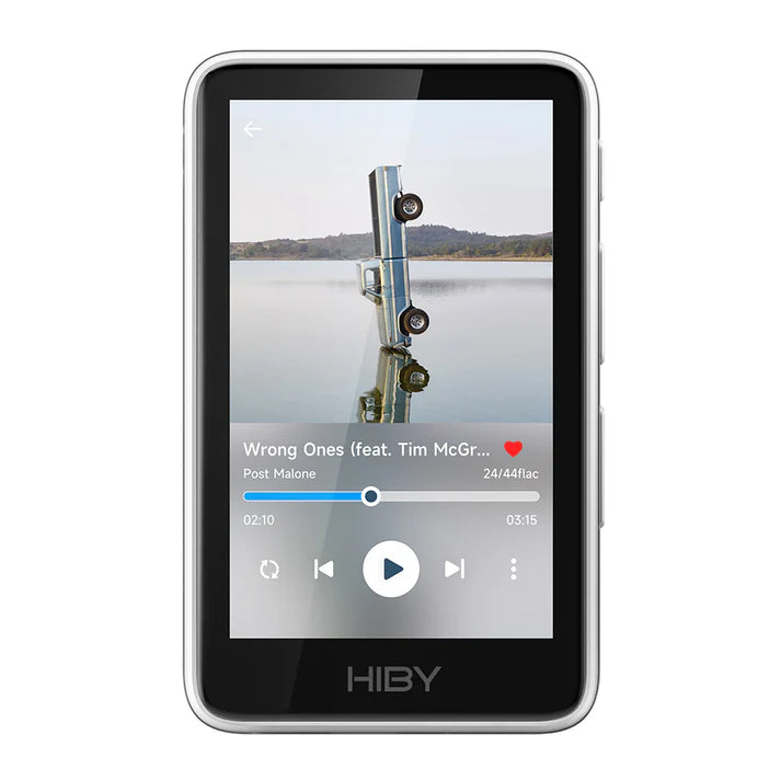 Reproductor de audio digital HiBy R1 portátil con pantalla y botones, diseñado para reproducción de música Hi-Fi en alta calidad.