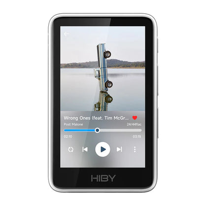 Reproductor de audio digital HiBy R1 portátil con pantalla y botones, diseñado para reproducción de música Hi-Fi en alta calidad.