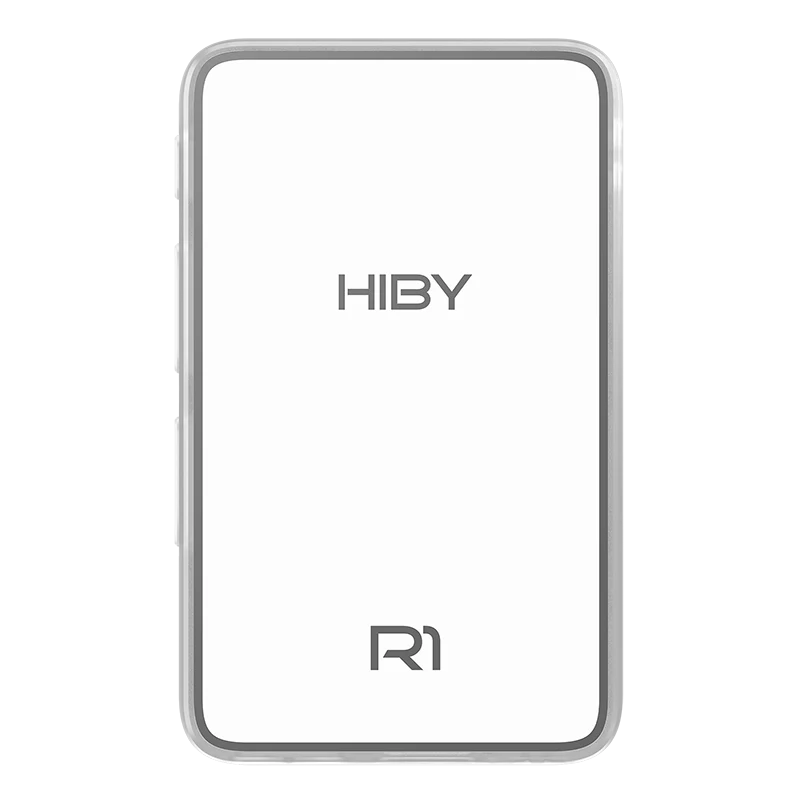 Reproductor de audio digital HiBy R1 portátil con pantalla y controles, mostrando su diseño compacto y elegante para audio Hi-Fi.