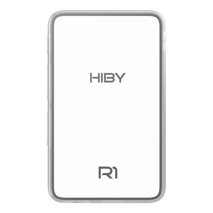 Reproductor de audio digital HiBy R1 portátil con pantalla y controles, mostrando su diseño compacto y elegante para audio Hi-Fi.