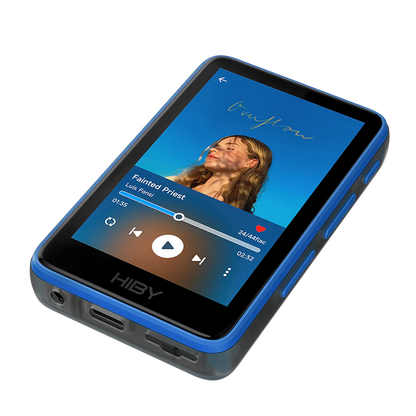 Reproductor de audio digital HiBy R1 Hi-Fi portátil con pantalla y controles, diseño compacto y elegante para audio de alta fidelidad