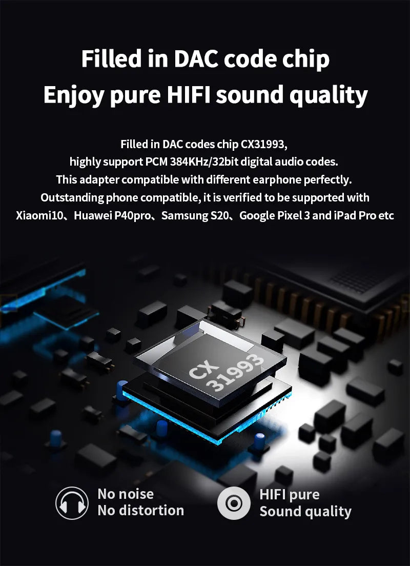 Convertidor digital a analógico JCALLY JM7L DAC/AMP portátil Lightning a 3.5 mm, compacto y compatible con dispositivos Apple.