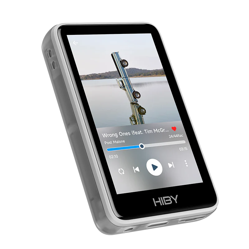 Reproductor de audio digital HiBy R1 portátil con pantalla y controles, diseñado para reproducción de música Hi-Fi de alta calidad.