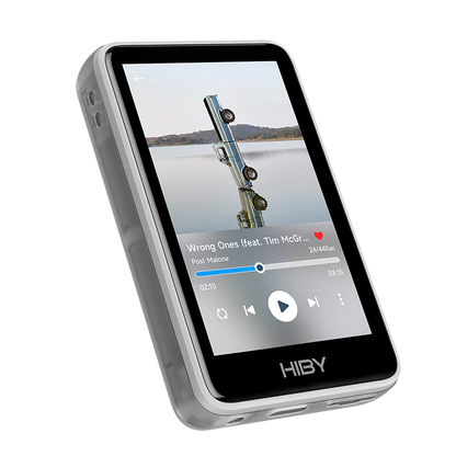 Reproductor de audio digital HiBy R1 portátil con pantalla y controles, diseñado para reproducción de música Hi-Fi de alta calidad.