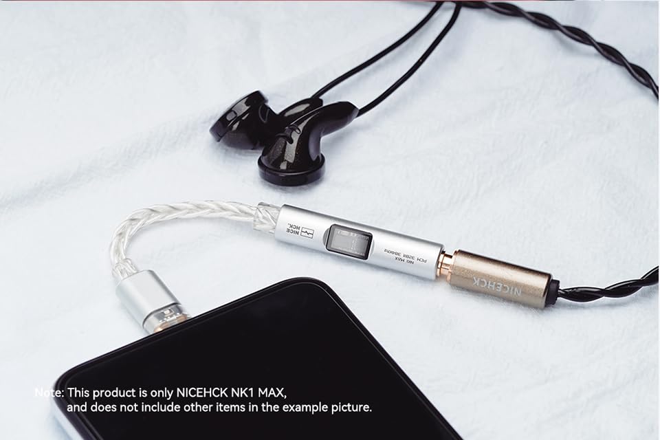 Cable adaptador NICEHCK NK1 MAX con DAC/AMP portátil USB-C a 3.5 mm, chip CX31993 y op-amp MAX97220 para audio Hi-Fi.