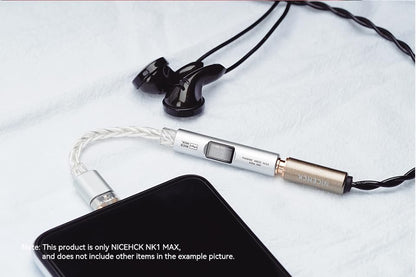 Cable adaptador NICEHCK NK1 MAX con DAC/AMP portátil USB-C a 3.5 mm, chip CX31993 y op-amp MAX97220 para audio Hi-Fi.