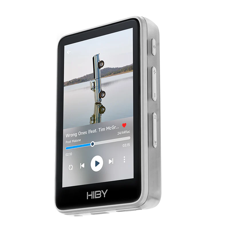 Reproductor de audio digital HiBy R1 portátil con pantalla y botones, diseñado para reproducción de música Hi-Fi.