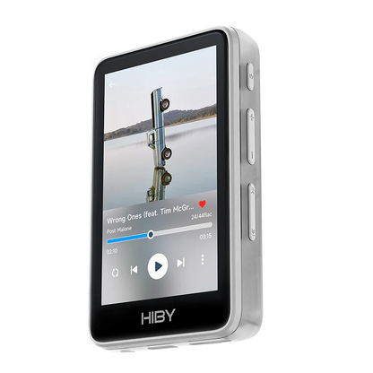Reproductor de audio digital HiBy R1 portátil con pantalla y botones, diseñado para reproducción de música Hi-Fi.