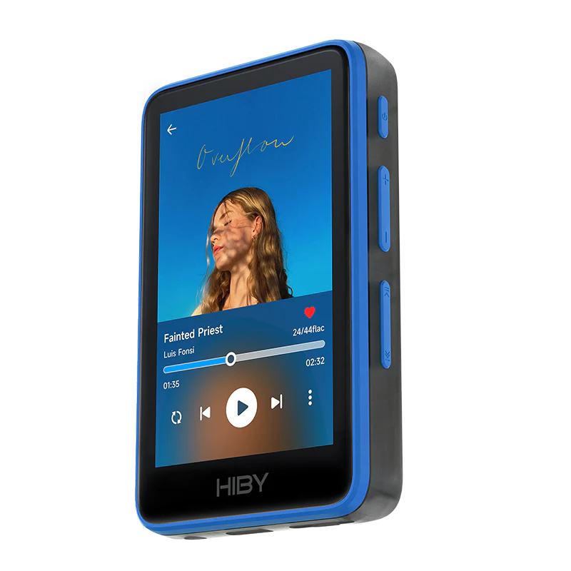 Reproductor de audio digital HiBy R1 portátil con pantalla y controles, diseñado para audio Hi-Fi de alta calidad.