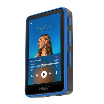Reproductor de audio digital HiBy R1 portátil con pantalla y controles, diseñado para audio Hi-Fi de alta calidad.