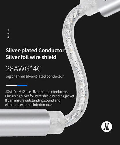 Adaptador de audio digital JCALLY JM12 DAC de Tipo-C a conector 3.5 mm, soporte 32-bit/384 kHz y DSD128, chip DAC.
