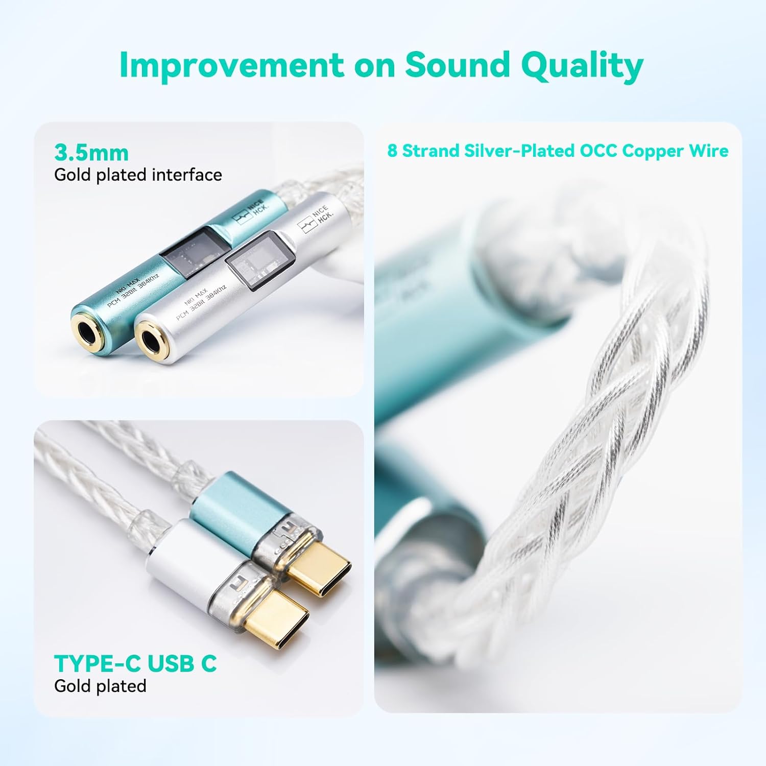 Cable adaptador NICEHCK NK1 MAX con DAC/AMP portátil USB-C a 3.5 mm, chip DAC CX31993 y op-amp MAX97220 para audio Hi-Fi