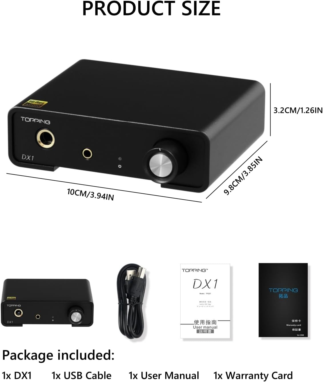 Convertidor DAC TOPPING DX1 con salidas de auriculares, chip AK4493S, compatible con DSD256 y PCM 384 kHz, para audio HiFi.