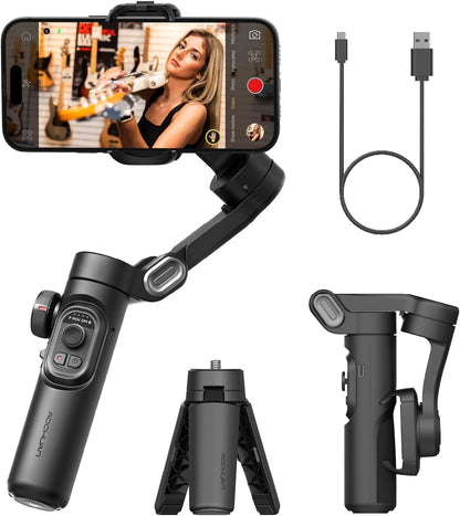 Estabilizador de mano AOCHUAN SmartXE para smartphone con seguimiento facial IA, compatible con iPhone y Android, ideal para vlogs.