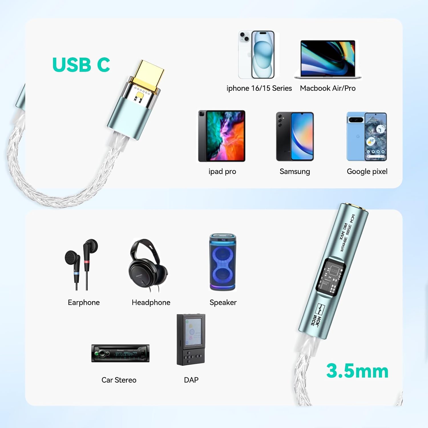 Cable adaptador NICEHCK NK1 MAX con DAC/AMP portátil USB-C a 3.5 mm, chip CX31993, audio Hi-Fi hasta 32-bit/384 kHz