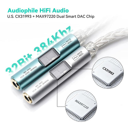 Cable adaptador NICEHCK NK1 MAX con DAC/AMP portátil USB-C a 3.5 mm, chip DAC CX31993 y audio Hi-Fi 32-bit/384 kHz