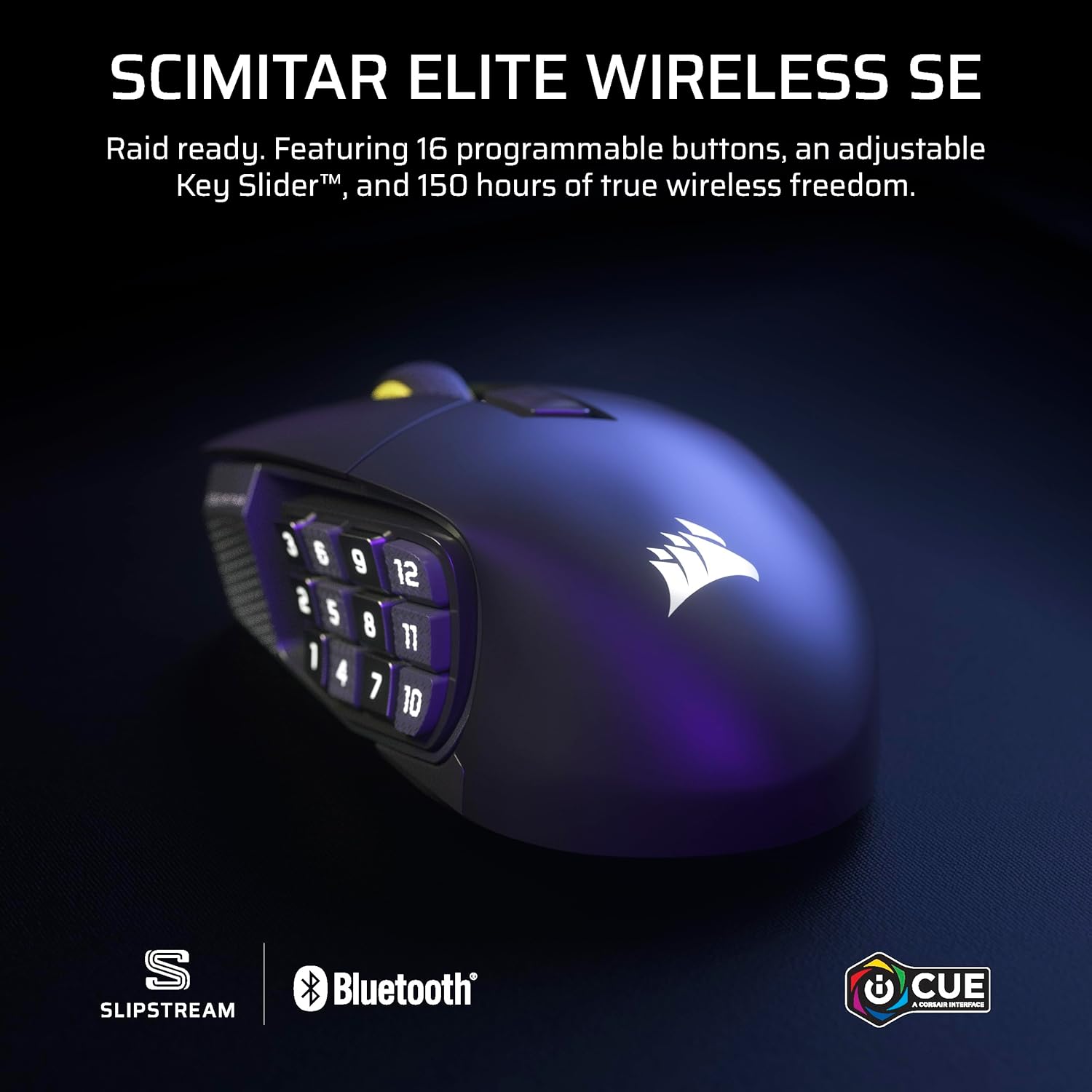 Ratón inalámbrico Corsair Scimitar Elite Wireless SE para MMO con 16 botones programables, alta precisión y batería de larga duración