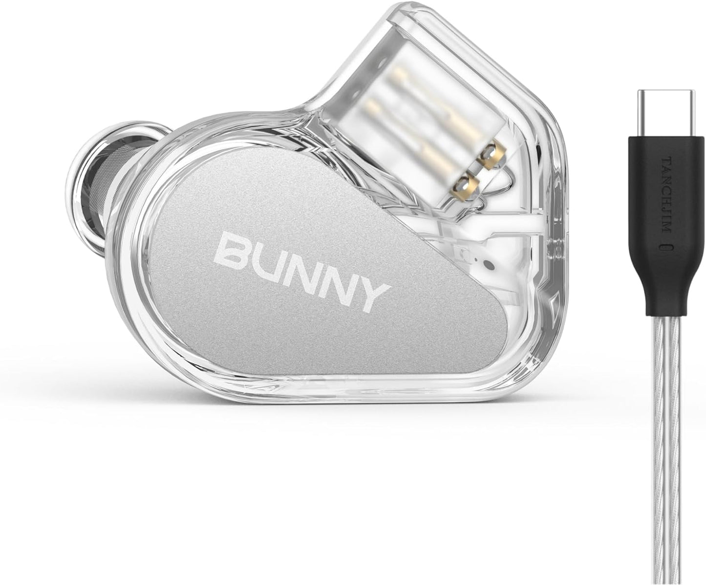 Auriculares IEM TANCHJIM Bunny con doble driver, micrófono y perfiles de sonido para gaming, en color negro con detalles blancos