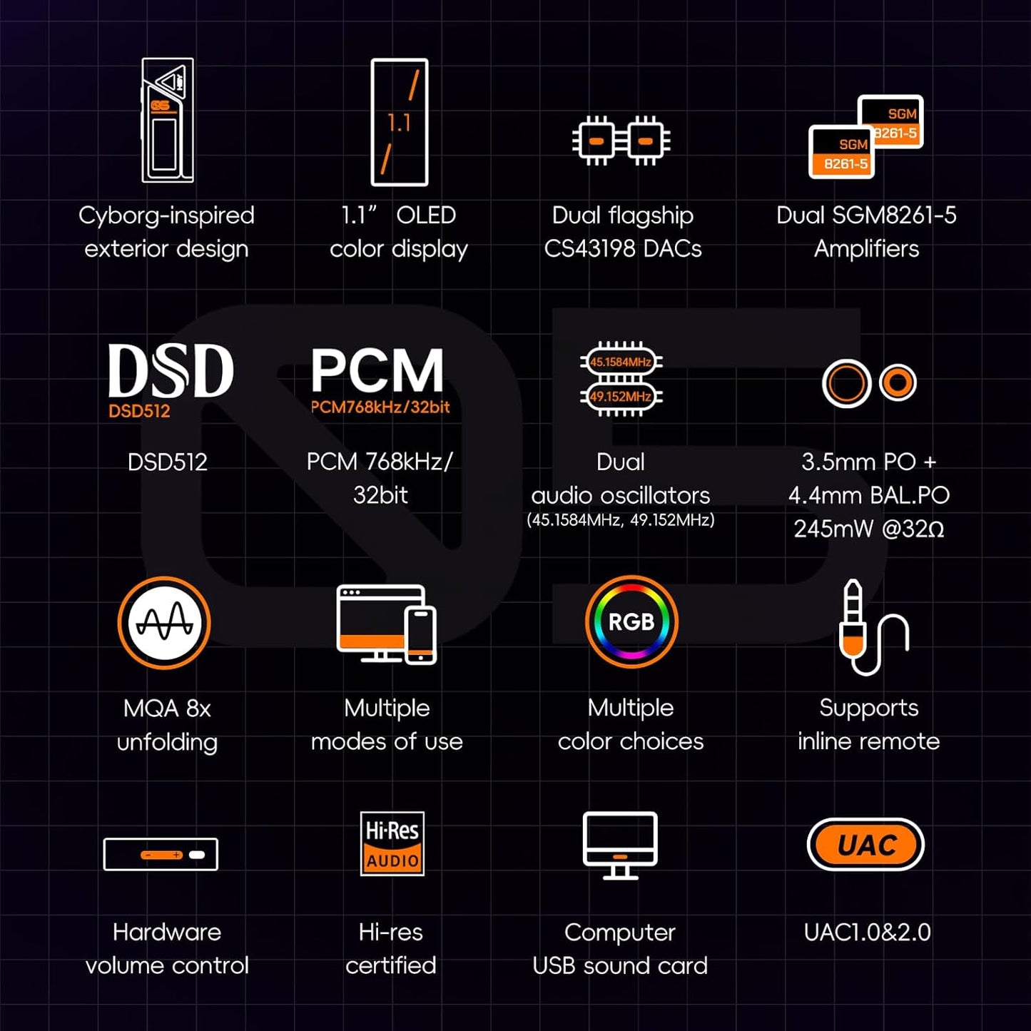 DAC y Amplificador Portátil HiBy FC5 con Pantalla OLED