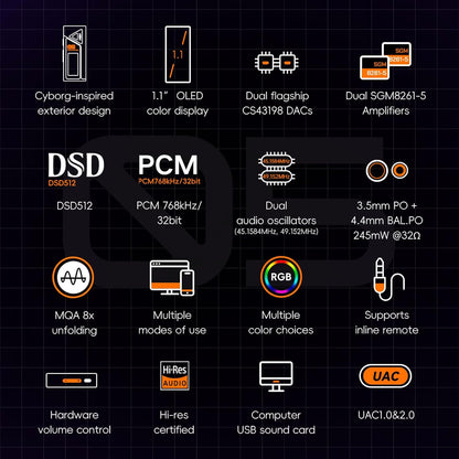 DAC y Amplificador Portátil HiBy FC5 con Pantalla OLED