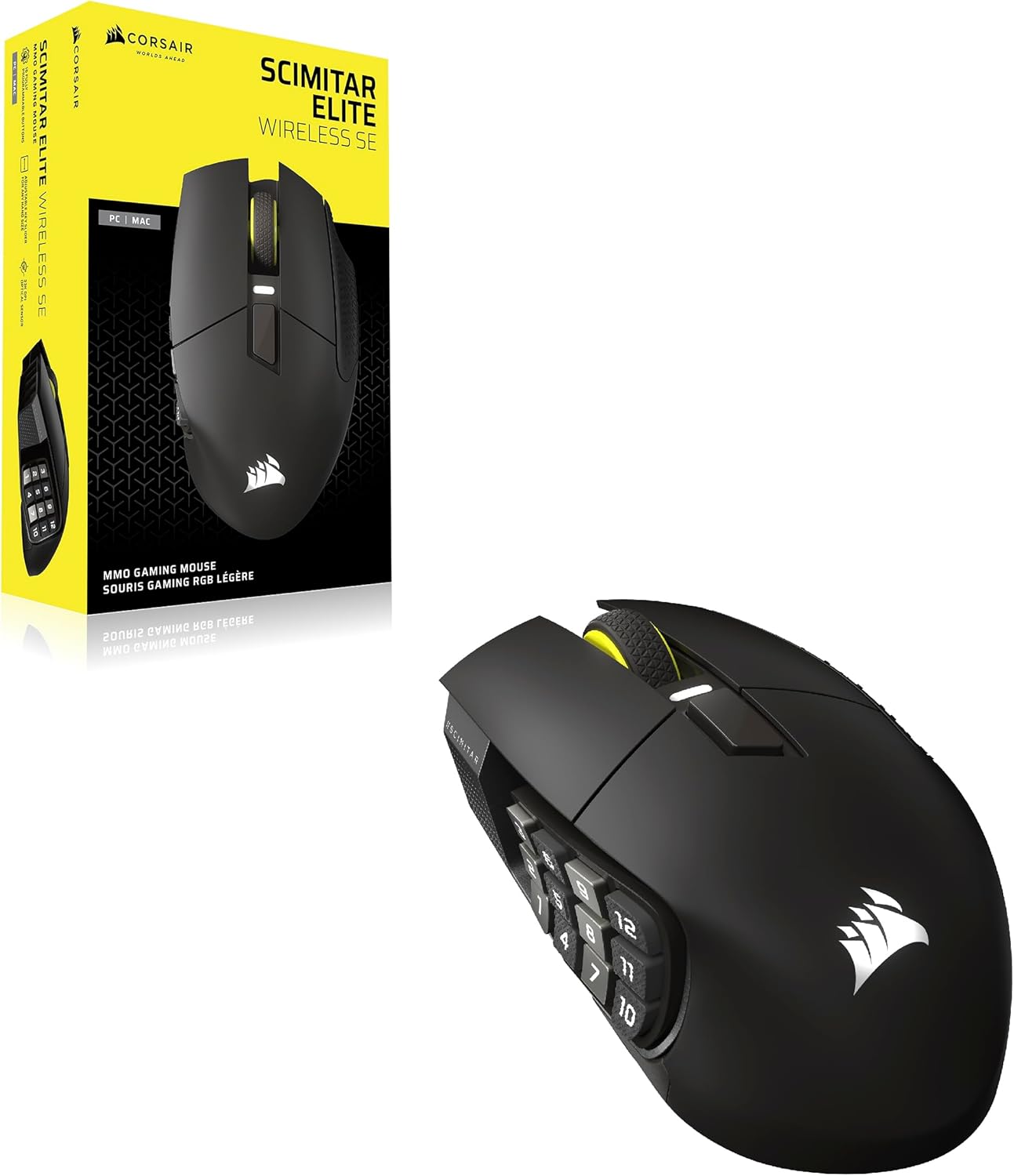 Ratón inalámbrico Corsair Scimitar Elite Wireless SE MMO con 16 botones programables, DPI 33,000 y batería de hasta 150 horas.