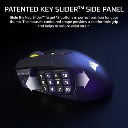 Ratón inalámbrico Corsair Scimitar Elite Wireless SE para juegos MMO con 16 botones programables y sensor de 33,000 DPI.