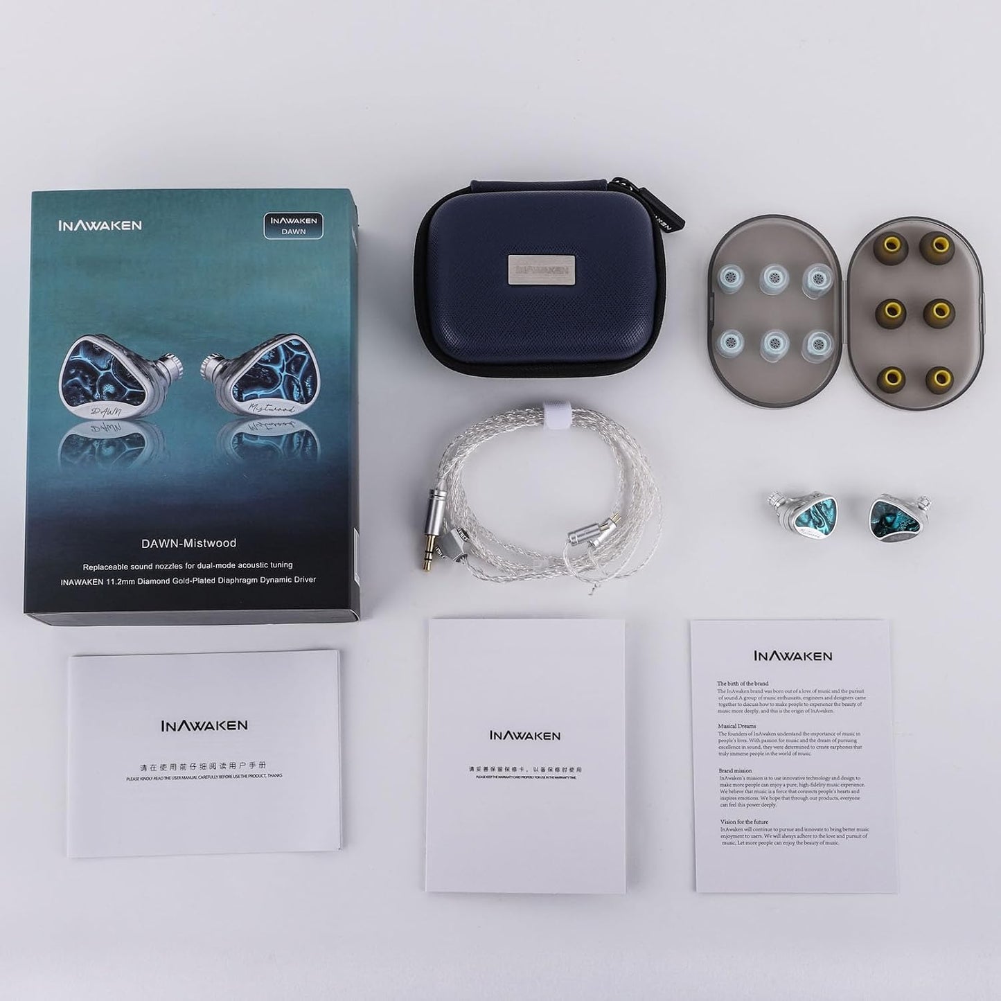 INAWAKEN Dawn Mistwood IEM 11.2mm Diamond-Gold con Boquillas Intercambiables