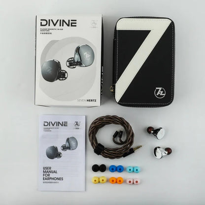 Audífonos in-ear 7Hz Divine x Crinacle, monitores magnéticos planars de 14.5mm con diseño elegante y diadema ajustable.