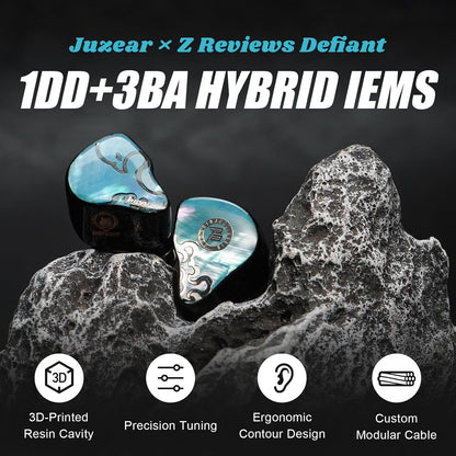 JUZEAR x Z Reviews Defiant Gamefidelity Edition IEM Gaming 1DD 3BA Mic Type-C 3.5mm