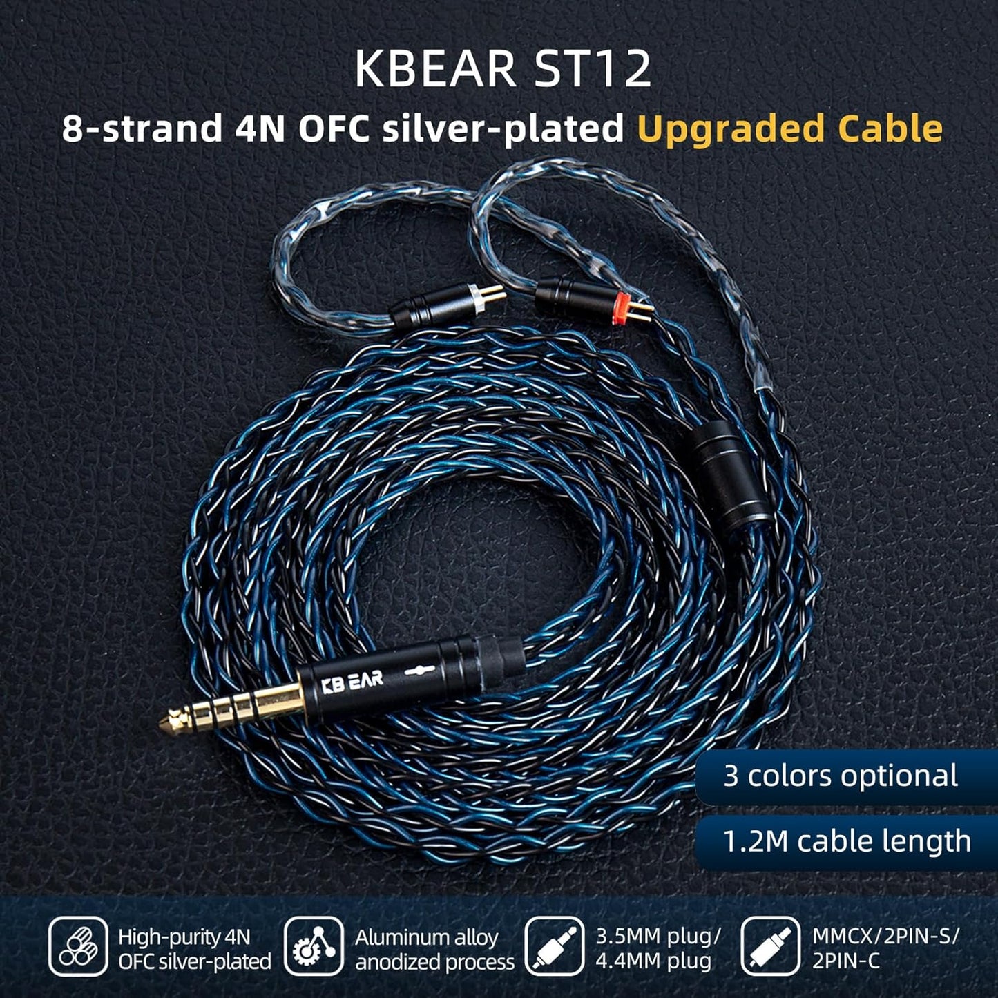 KBEAR ST12 Cable para Audífonos IEM 2-Pin - Disponible en 3.5 mm y 4.4 mm