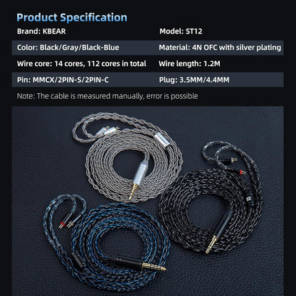 KBEAR ST12 Cable para Audífonos IEM 2-Pin - Disponible en 3.5 mm y 4.4 mm