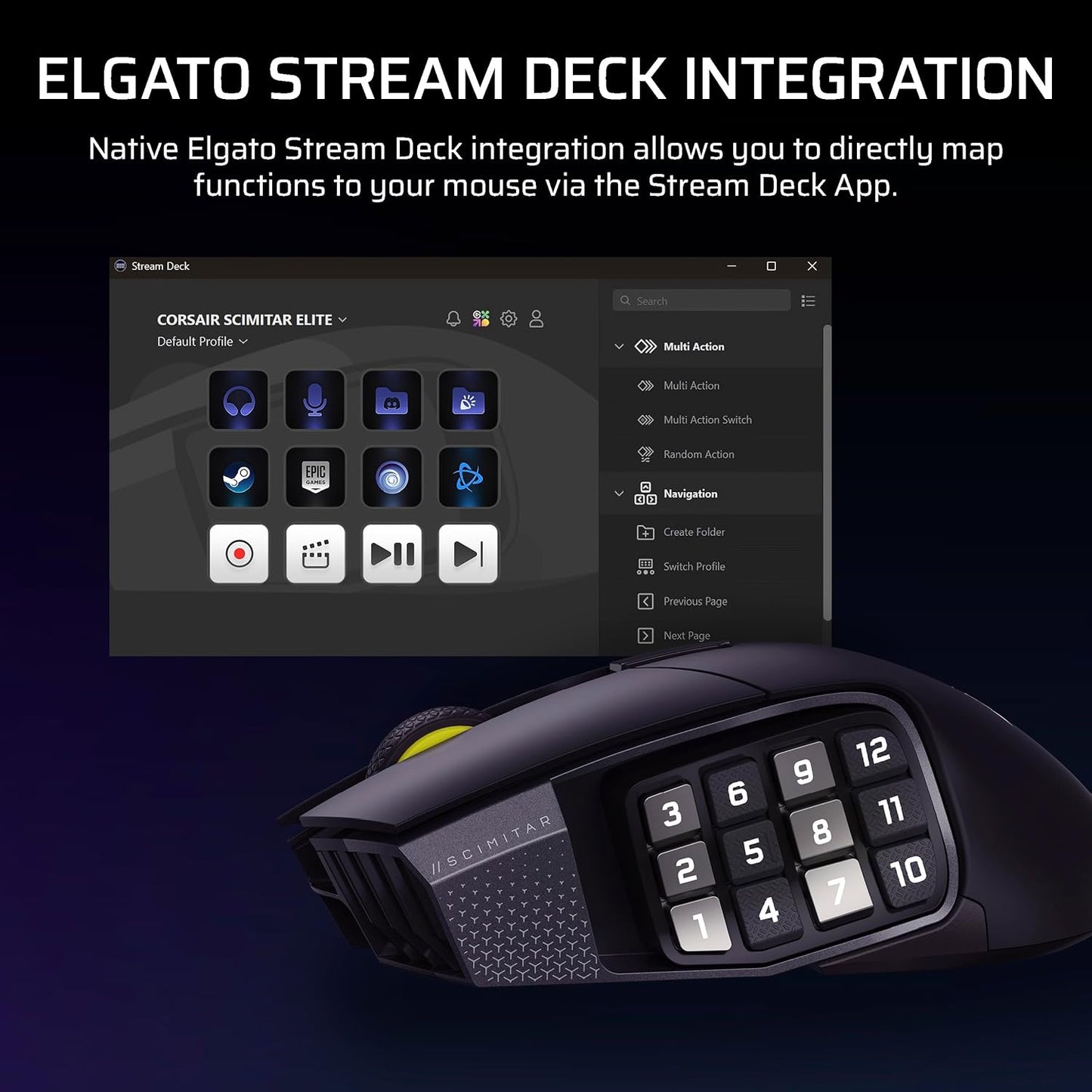 Ratón inalámbrico Corsair Scimitar Elite Wireless SE para MMO con 16 botones programables, DPI 33,000 y batería de 150 horas.