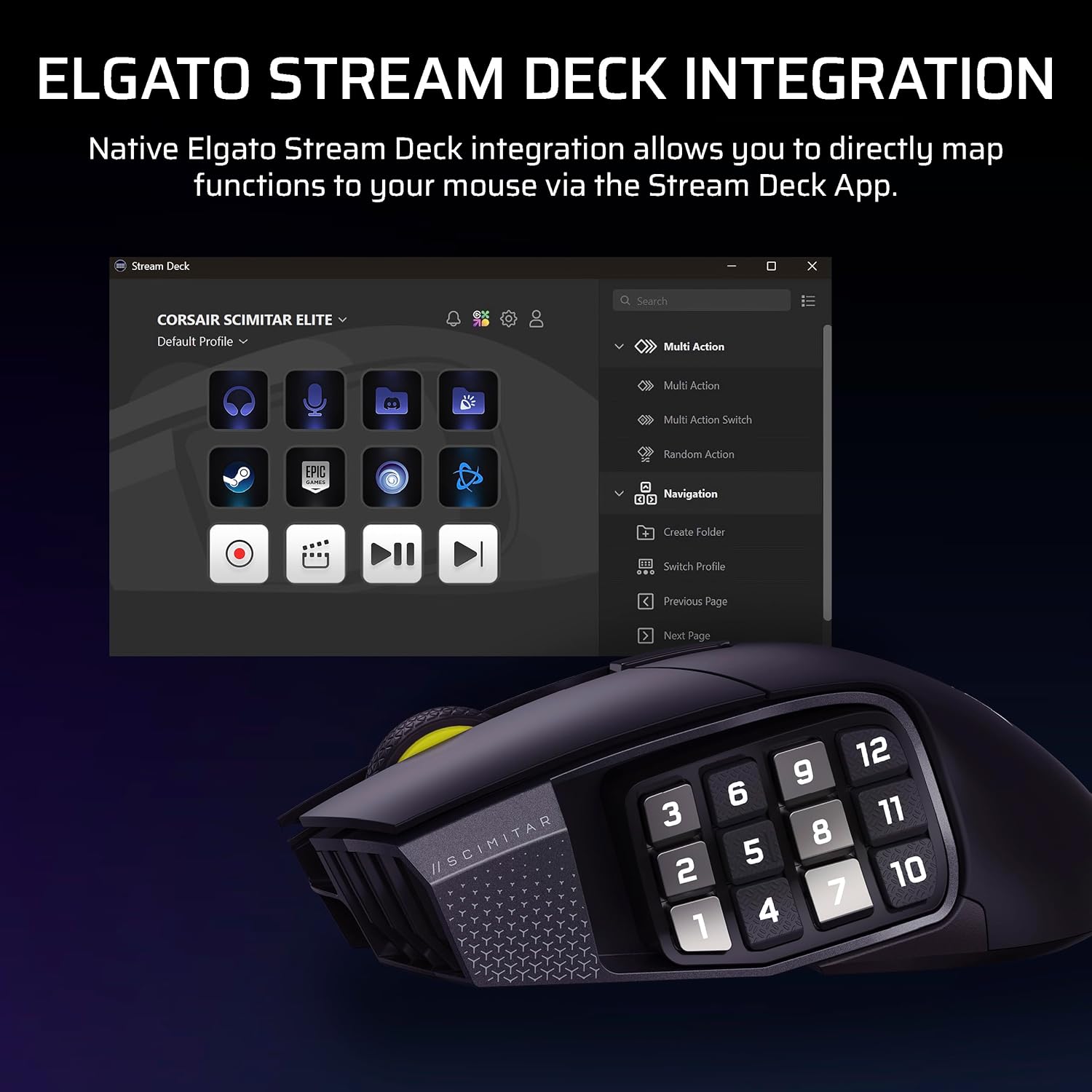 Ratón inalámbrico Corsair Scimitar Elite Wireless SE para MMO con 16 botones programables, DPI 33,000 y batería de 150 horas.