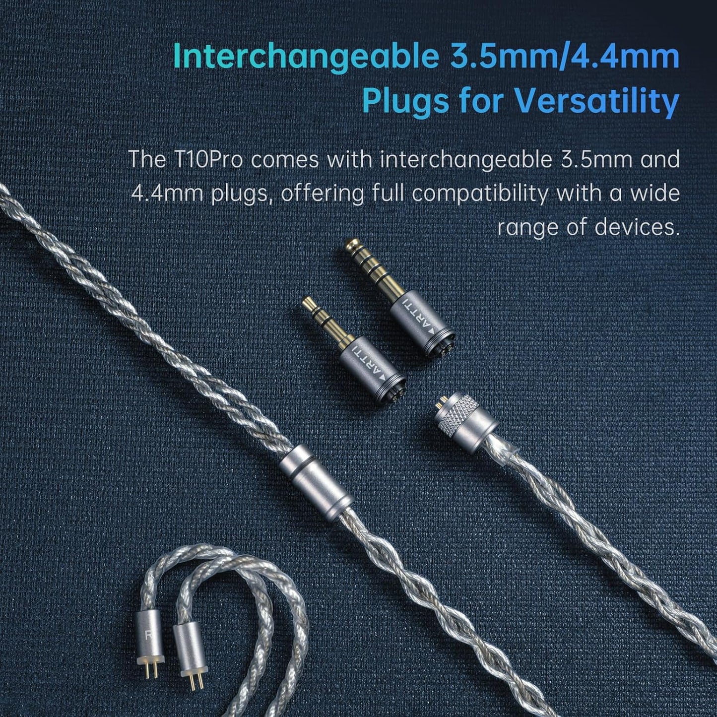 Auriculares IEM ARTTI T10 Pro con driver planar de 14.2mm y conectores intercambiables, en caja de presentación negra.