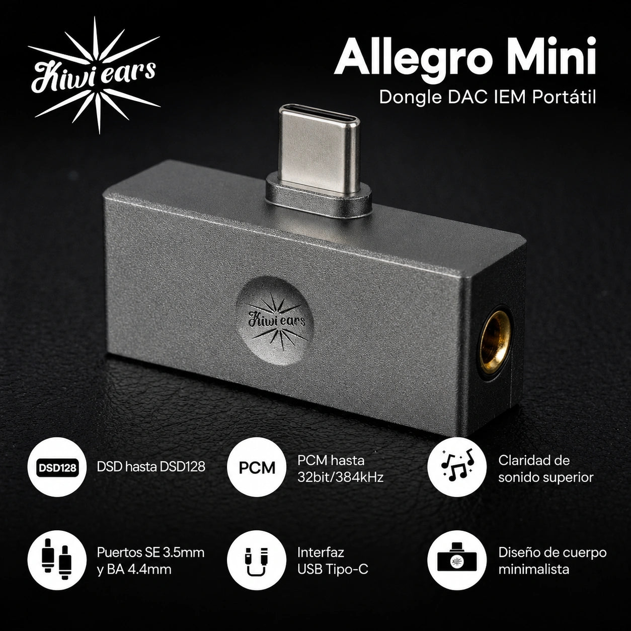 Kiwi Ears Allegro Mini DAC USB-C Portátil 3.5mm y 4.4mm