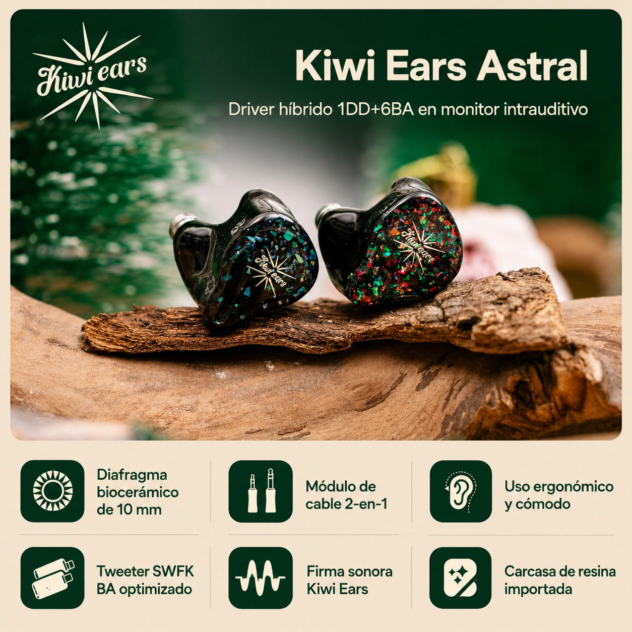 Kiwi Ears Astral Audífonos In-Ear Híbridos 1DD+6BA Flagship