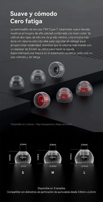 TRN T Ear-Tips Eartips para Audífonos IEM - Pack S, M y L