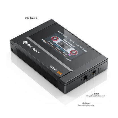 Reproductor de audio digital FiiO SNOWSKY Echo Mini en negro con salida balanceada 4.4mm, compatible con audio de alta resolución.