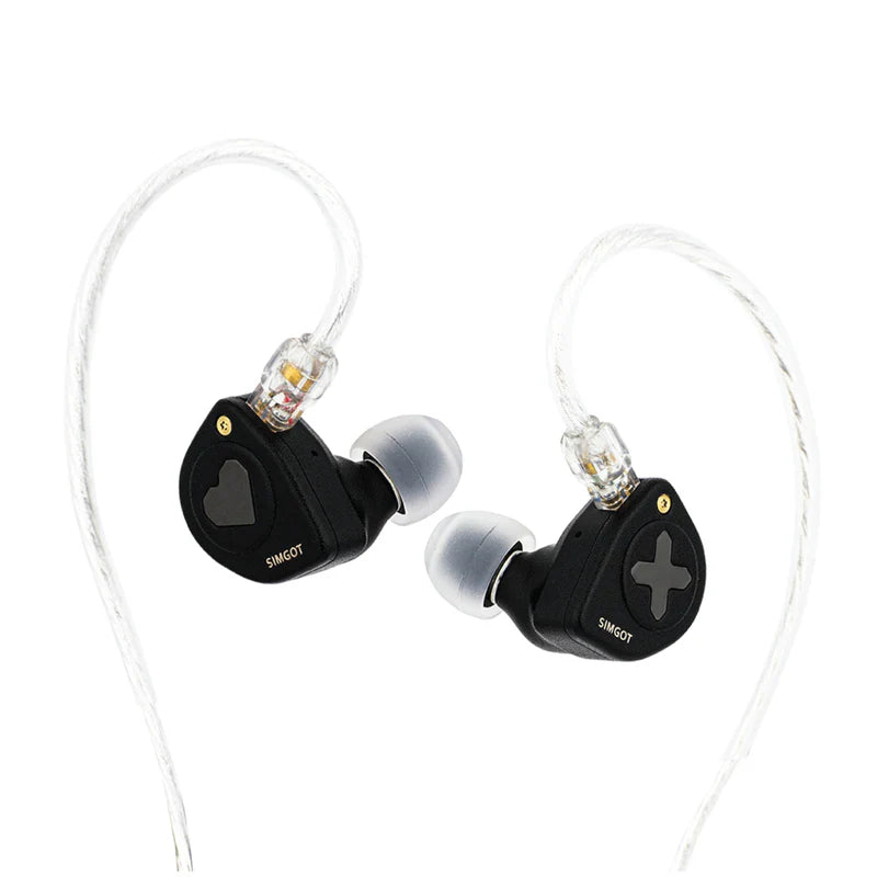 Auriculares IEM híbridos SIMGOT EW300 DSP con drivers 1DD, 1 planar y 1 PZT, y DAC integrado en una imagen de galería.