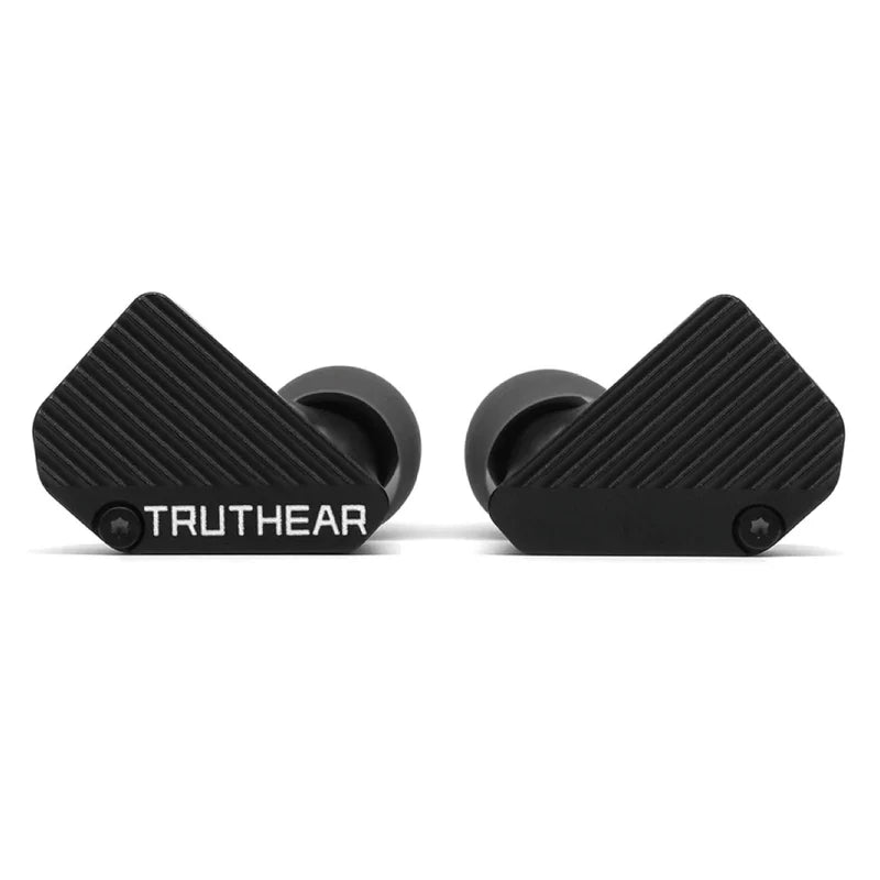Auriculares TRUTHEAR PURE IEM híbridos con drivers 1DD y 3BA, diseño en negro y detalles plateados.