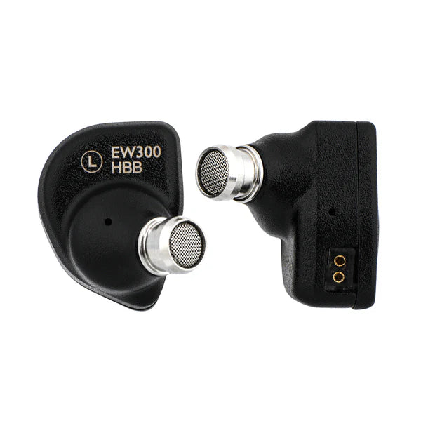 IEMs SIMGOT EW300 Edición HBB con drivers tribrid: dinámico, planar y PZT, en color negro y con cables desmontables.