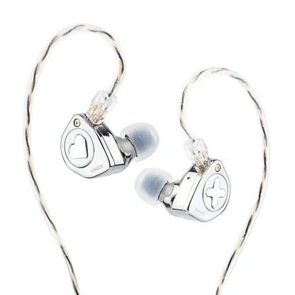 Auriculares in-ear SIMGOT EW300 con drivers tribrid: dinámico, planar y piezoeléctrico, en color negro con cables.