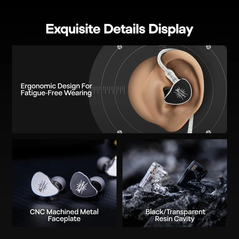 Auriculares IEM Kiwi Ears Belle con driver dinámico de 10 mm y diafragma DLC, en color negro con diseño elegante.