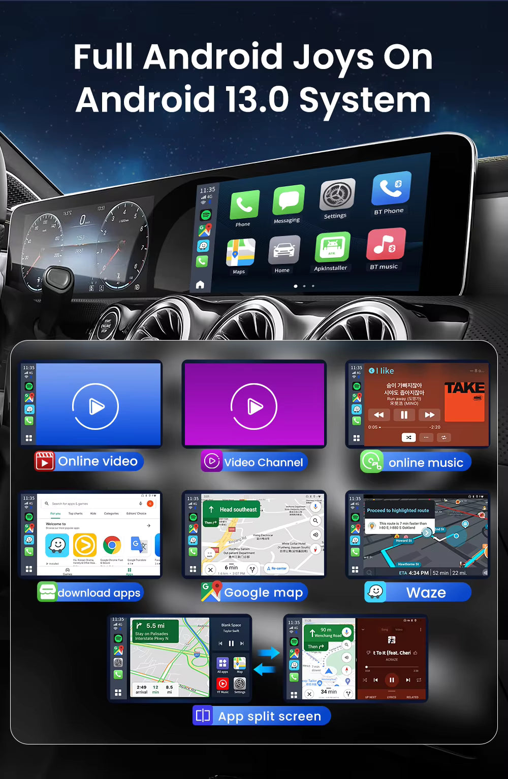 Caja de tecnología Carlinkit CarPlay AI TV Box con Android 13, procesador QCM6125, conexión 4G LTE y memoria 4GB RAM.