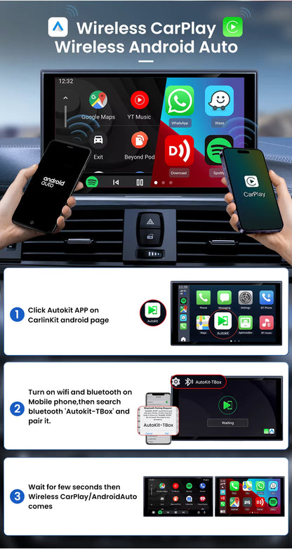 Caja Android CarlinKit CarPlay AI con procesador SM6225 de 8 núcleos, chip 4G, 8GB RAM y 128GB de almacenamiento, para coche.
