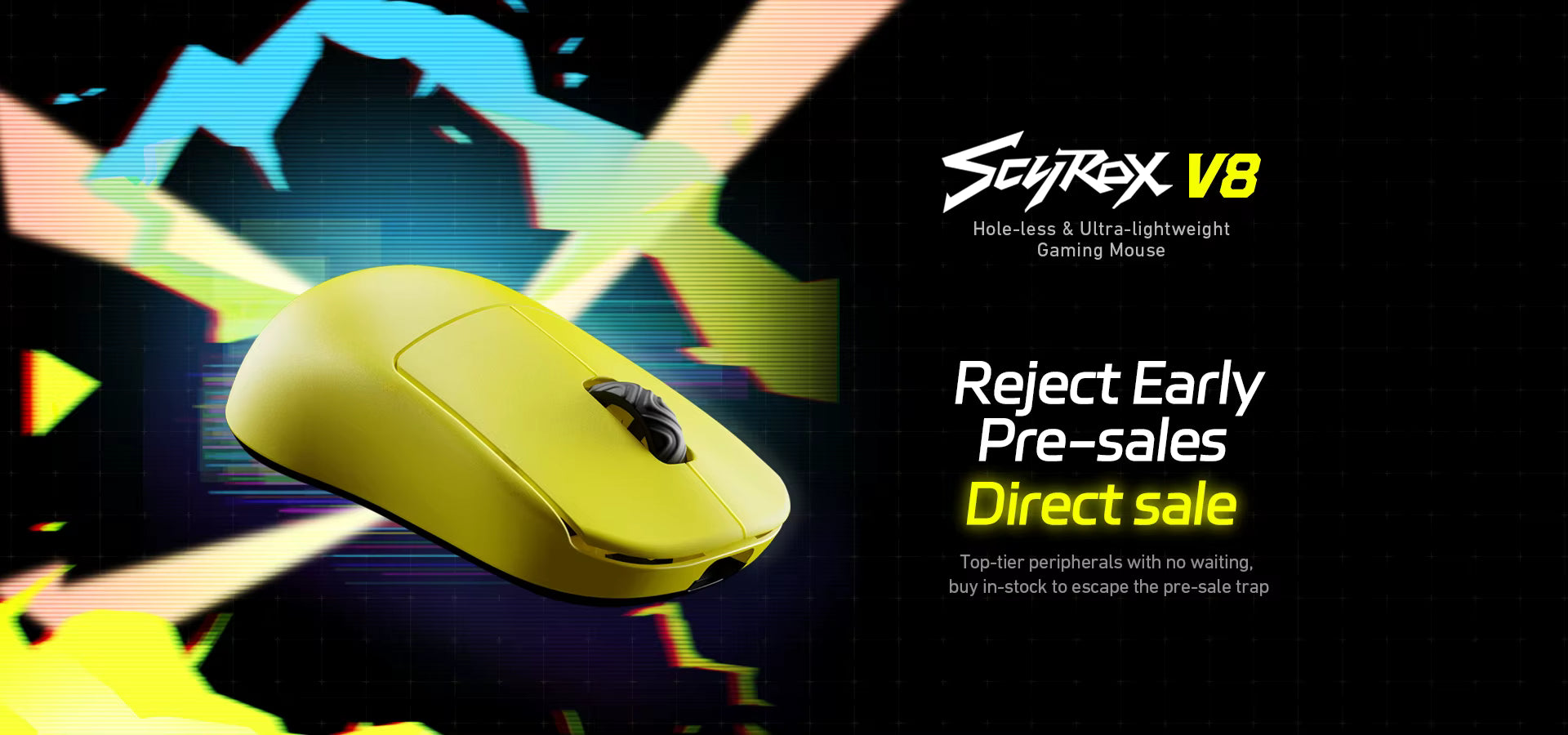 Ratón gaming inalámbrico SCYROX V8 con sensor PAW3950, diseño ergonómico ultraligero y modo triple para FPS y esports.