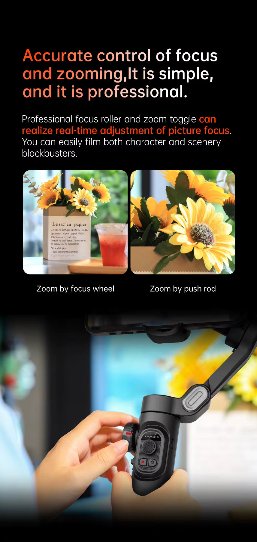 Estabilizador de mano AOCHUAN SmartXE de 3 ejes para smartphone, compatible con iPhone y Android, con seguimiento facial por IA.
