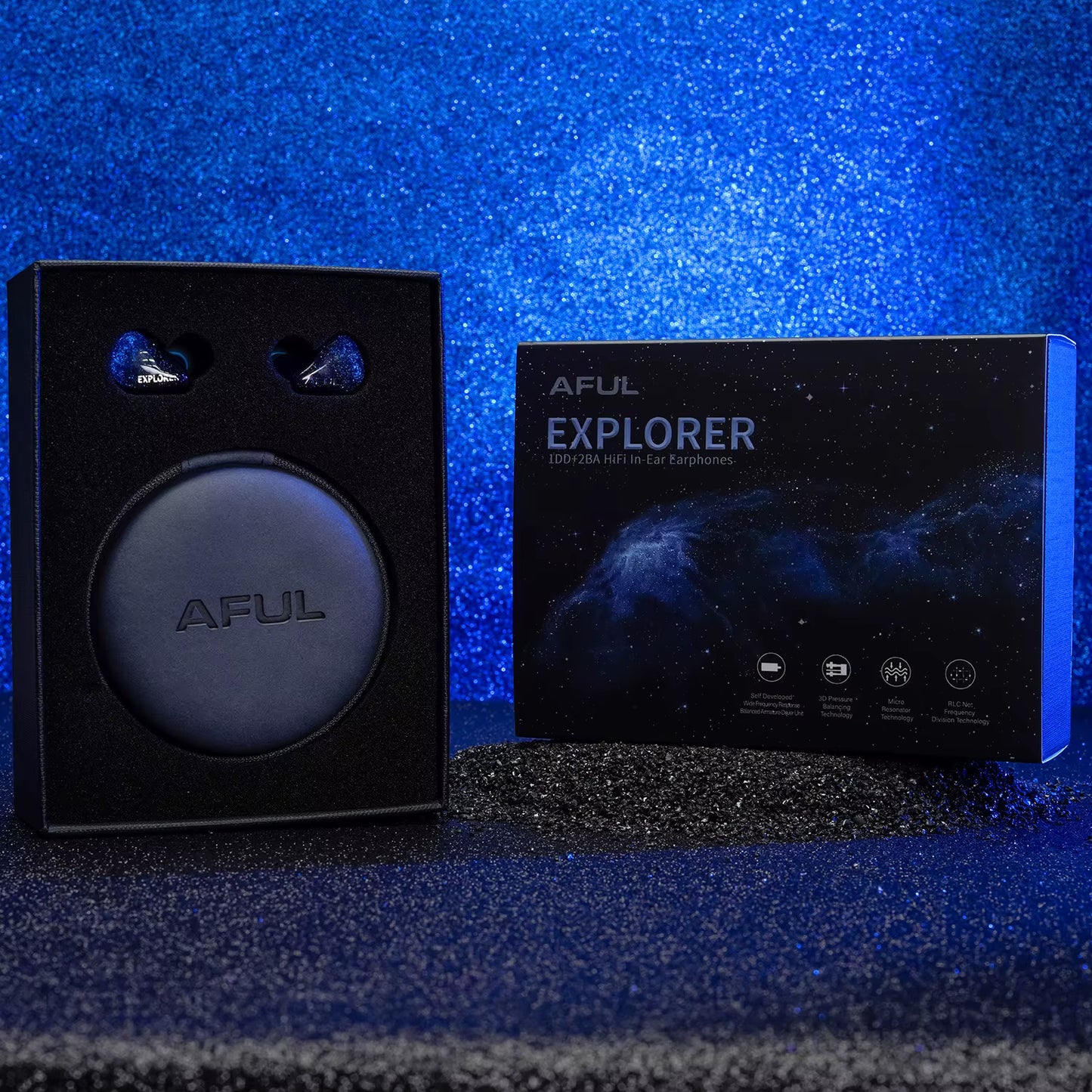 Auriculares IEM híbridos AFUL Explorer con drivers 1DD y 2BA, diseño en-ear, alta resolución y sonido HiFi.