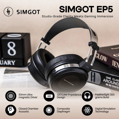 Auriculares SIMGOT EP5 de diadema con driver dinámico de 50 mm y diseño over-ear para sonido de alta calidad.